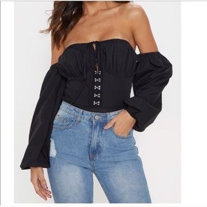 Off the shoulder Black Bodysuit with Eyelets